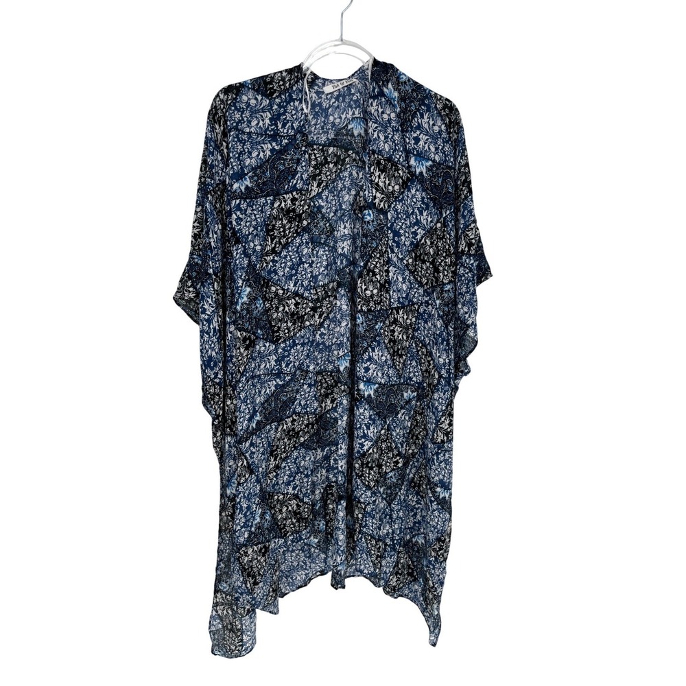 Yak & Yeti Floral Patchwork Kimono One Size Boho Blue Black Concert FestivalNWT